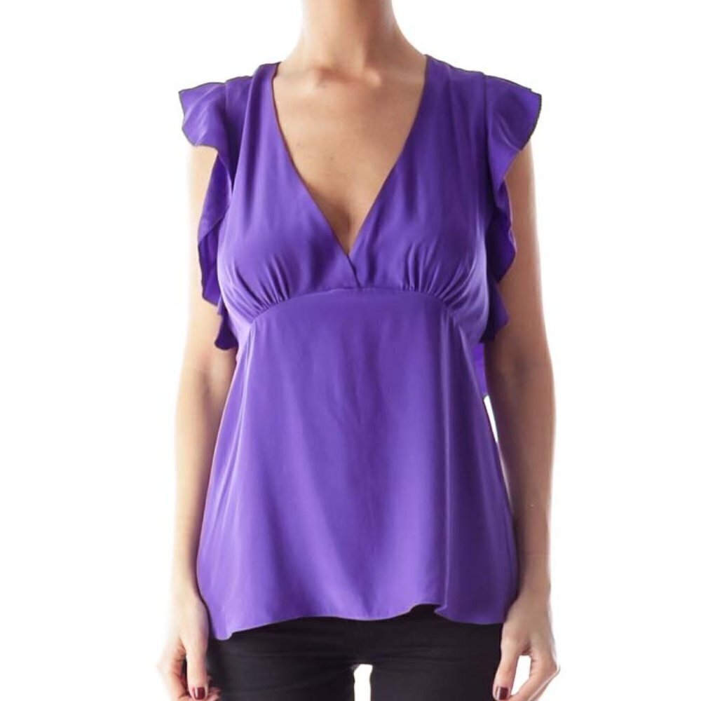 BCBG MaxAzria Purple Ruffle Open Back Top - Picture 1 of 3